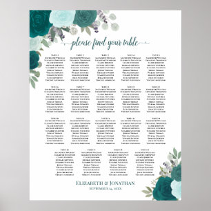Poster 19 Mesa Gráfico de Assentos de Casamento Floral Te