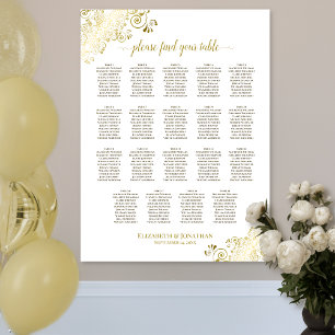 Poster 19 Tabela Dourada Enfeites Branco Carta de Assento