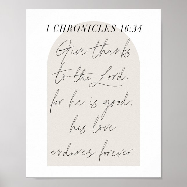 Poster 1 Chronicles 16:34 Script Beige Arch (Frente)