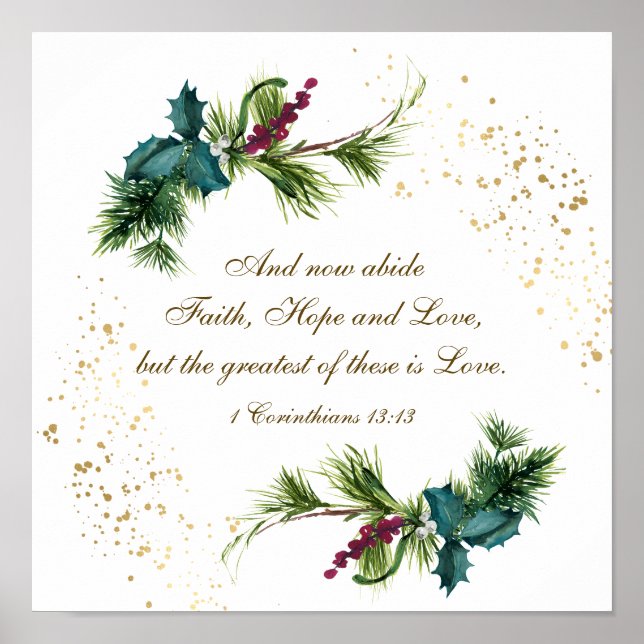 Poster 1 Corinthians 13:13 Natal Evergreen (Frente)