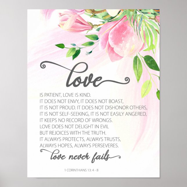 Poster 1 Corinthians 13:4-8 O amor é a Magnolia Rosa Paci (Frente)
