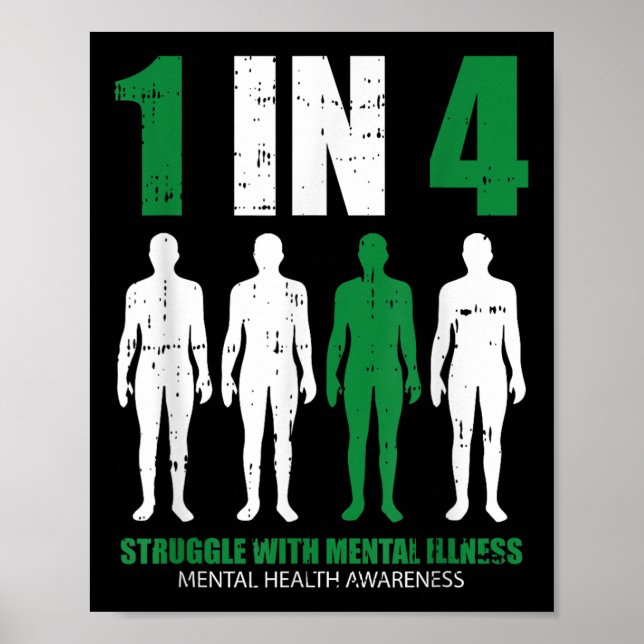 Poster 1 em cada 4 luta contra a doença mental Saúde Ment (Frente)
