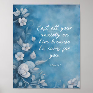 Poster 1 Pedro 5:7 “Lancem Toda a Sua Ansiedade” Azul Flo