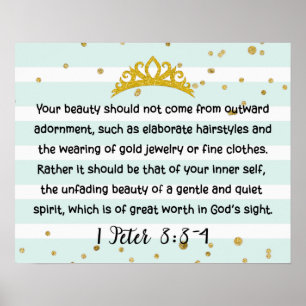 Poster 1 Peter 3:3-4 Bíblia de beleza interna Verse Mint 