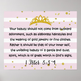 Poster 1 Peter 3:3-4 Inner Beauty Bible Verse Pink