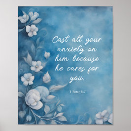 Poster 1 Peter 5:7 “Cast All Your Anxiety” Blue Floral