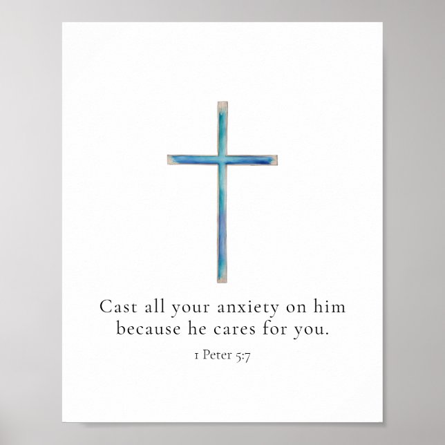 Poster 1 Peter 5:7 Cruz Minimalista (Frente)