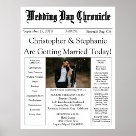 Poster 1 Photo QR Code Elegant Newspaper Wedding Program
