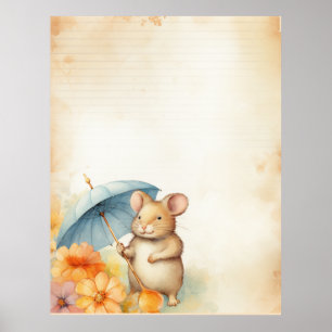 Poster 1 Rato com flores cor-de-rosa laranja azul guarda-