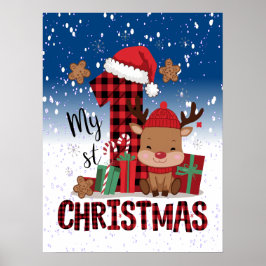 Poster 1rua de Natal Santa Hat White Snow Reindeer