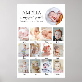 Poster 1st Birthday Baby Milestone 12 Months Custom Photo