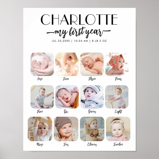 Poster 1st Birthday Milestone My First Year Photo (Frente)