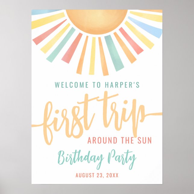 Poster 1st Birthday Trip Around The Sun Welcome Sign (Frente)