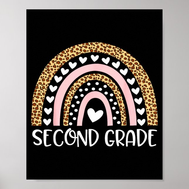 Poster 2º ano boho arco-íris leopardo volta às aulas (Frente)