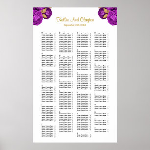 Poster 200 Purple And Gold Floral Wedding Seating Chart