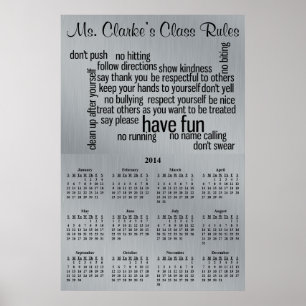 Pôster 2013-2014 regras da sala de aula do calendário da