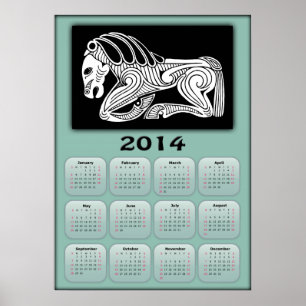 Pôster 2014 anos de calendário do cavalo com cavalo de