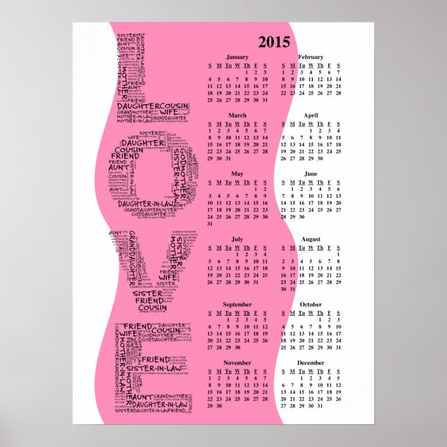 Pôster 2015: Calendário anual do Ano do Amor (Frente)