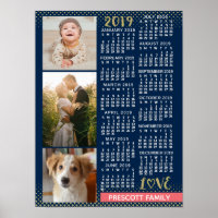 2019 Calendar Navy Coral Gold Family Photo Collage