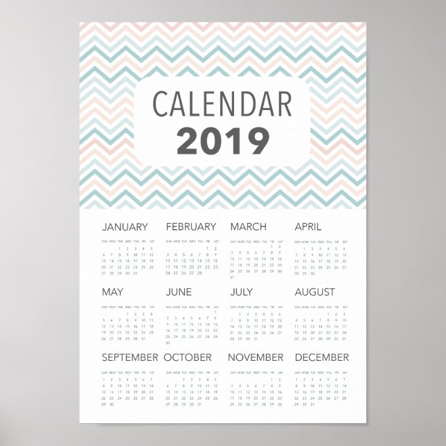 Poster 2019 pink and blue chevron calendar (Frente)