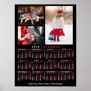 Poster 2019 Year Monthly Calendar Black Custom 3 Photos