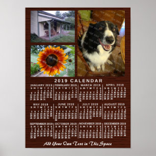 Poster 2019 Year Monthly Calendar Wood Custom 3 Photos