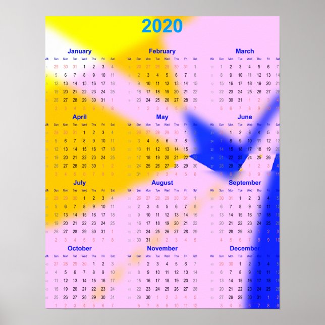 Poster 2020 Ano de chamador para casa e escritório. (Frente)