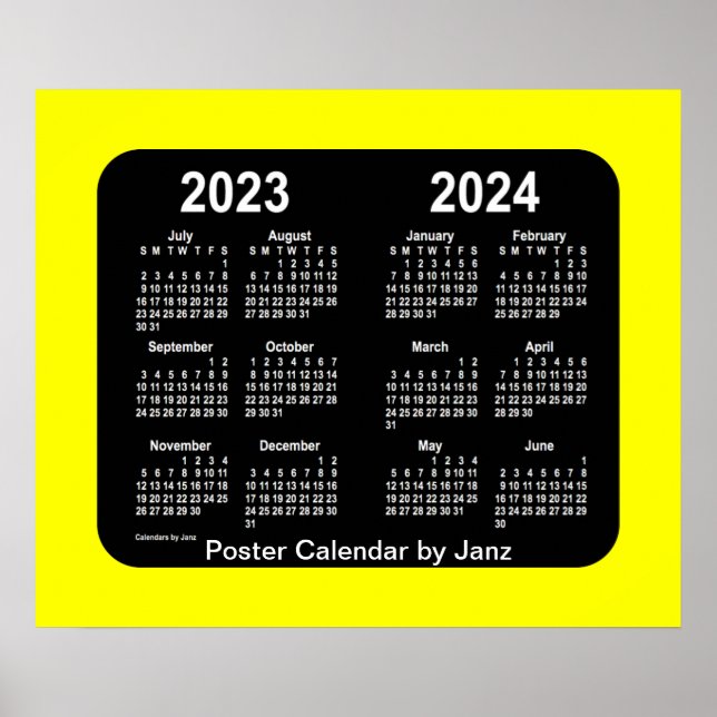 Poster 2023-2024 Calendário da Escola Amarelo Neon de Jan (Frente)