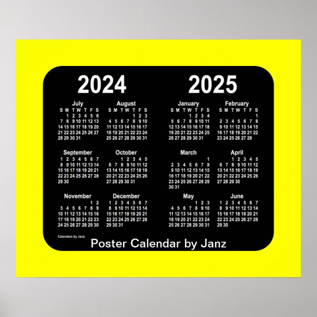 Poster 2024-2025 Calendário da Escola Amarelo Neon de Jan (Frente)