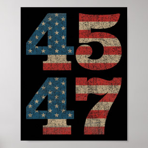 Poster 2024 45 47 Vintage American Flag Retro 4547 Trump