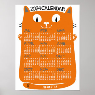 Poster 2024 Ano Calendário Mensal - Médio De Laranja
