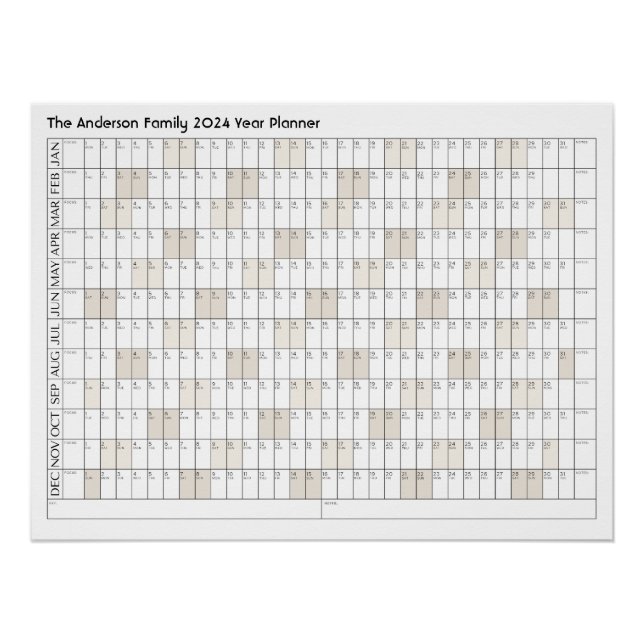 Pôster 2024 Anos Nome da Família do Planejador Calendário (Frente)