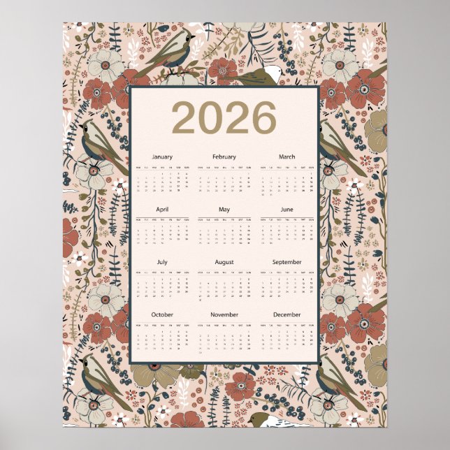 Poster 2026 Birds Flowers Calendar (Frente)