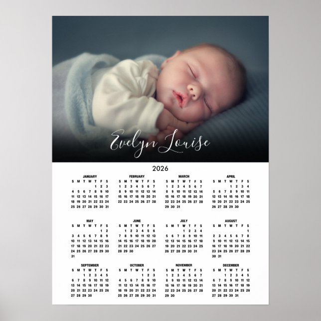 Poster 2026 Calendar Elegant Script Name Photo (Frente)