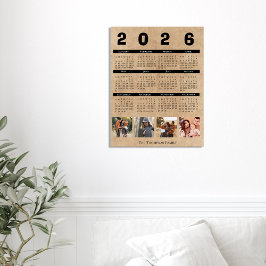 Poster 2026 Calendar Family Photo Collage Rustic Kraft