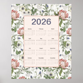 Poster 2026 Calendar Flowers Butterflies