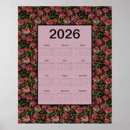 Poster 2026 Calendar Full Year Cone Flowers