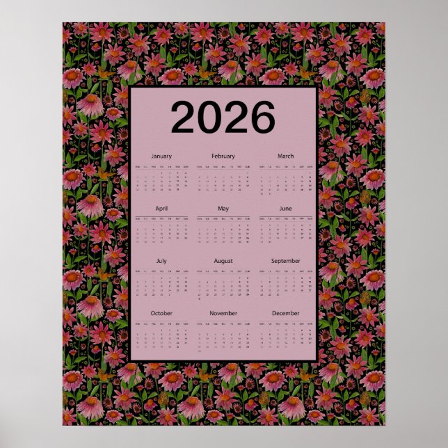 Poster 2026 Calendar Full Year Cone Flowers (Frente)