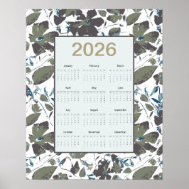 Poster 2026 Calendar Green Blue Clematis Floral