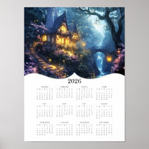 Poster 2026 Calendário de Muro de Cheio Fantasy Cottage