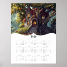 2026 Calendário de Muro de Cheio Fantasy Cottage