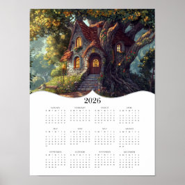Poster 2026 Calendário de Muro de Cheio Fantasy Cottage