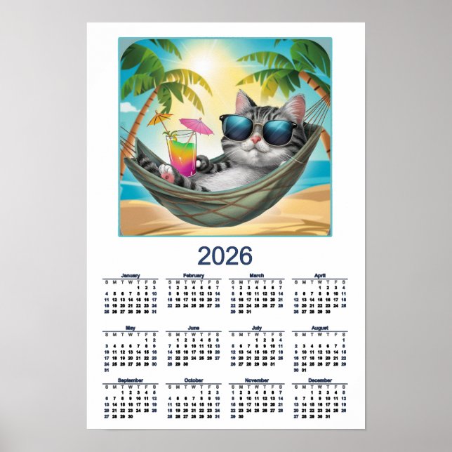 Poster 2026 Cat Calendar Cool Tropical Cat (Frente)