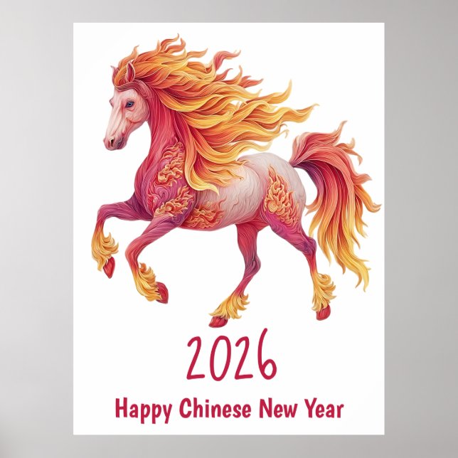 Poster 2026 Fiery Horse – Happy Chinese New Year (Frente)