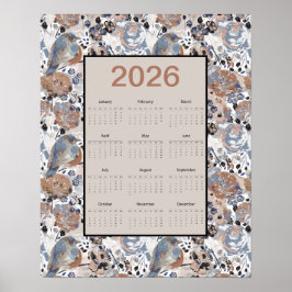 Poster 2026 Full Year Floral Bluebird Calendar