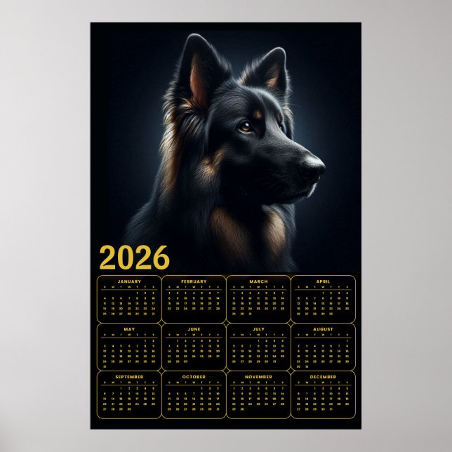 Poster 2026 German Shepherd Calendar – Bold Portrait  (Frente)