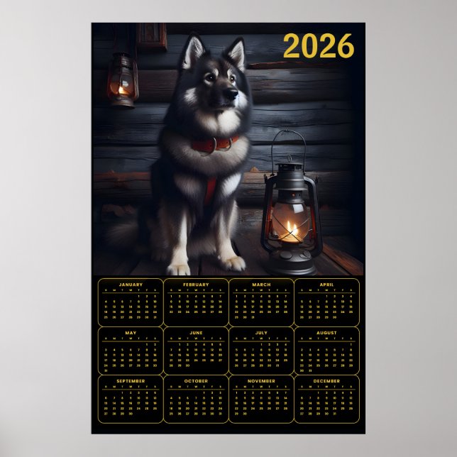Poster 2026 German Shepherd Calendar Rustic Cabin (Frente)