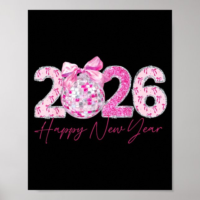 Poster 2026 Happy New Year Bow Patch Disco Ball  (Frente)