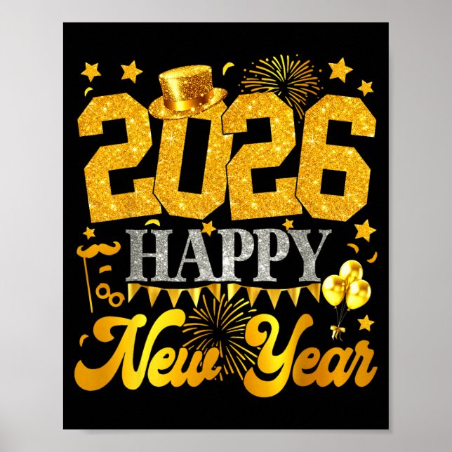 Poster 2026 Happy New Year Party Fireworks New Years Eve  (Frente)