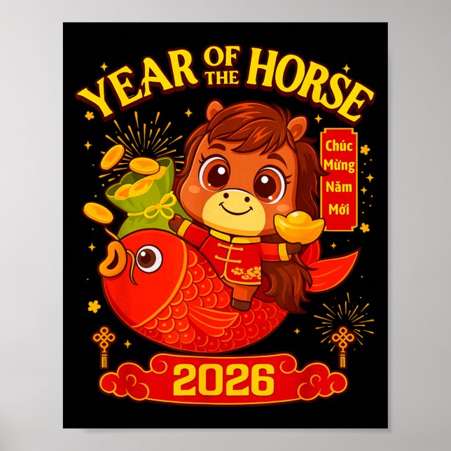 Poster 2026 Lunar New Year Horse Vietnamese Men Women Gir (Frente)
